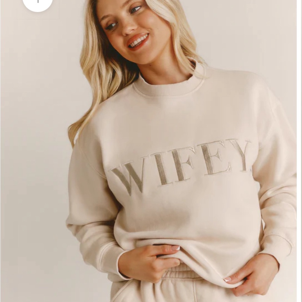 Wifey Cream Tan Crew Neck Sweater